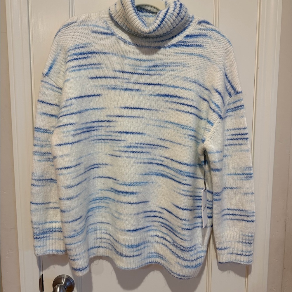 NWT Stitches & Stripes/Revolve Casey Aqua & White Turtleneck Sweater size SM/M